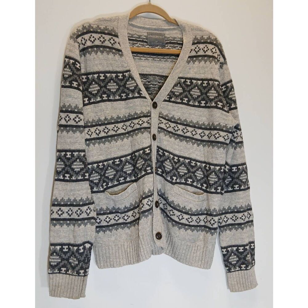 Aeropostale mens large cardigan sweater Aztec Southwestern wool soft gray